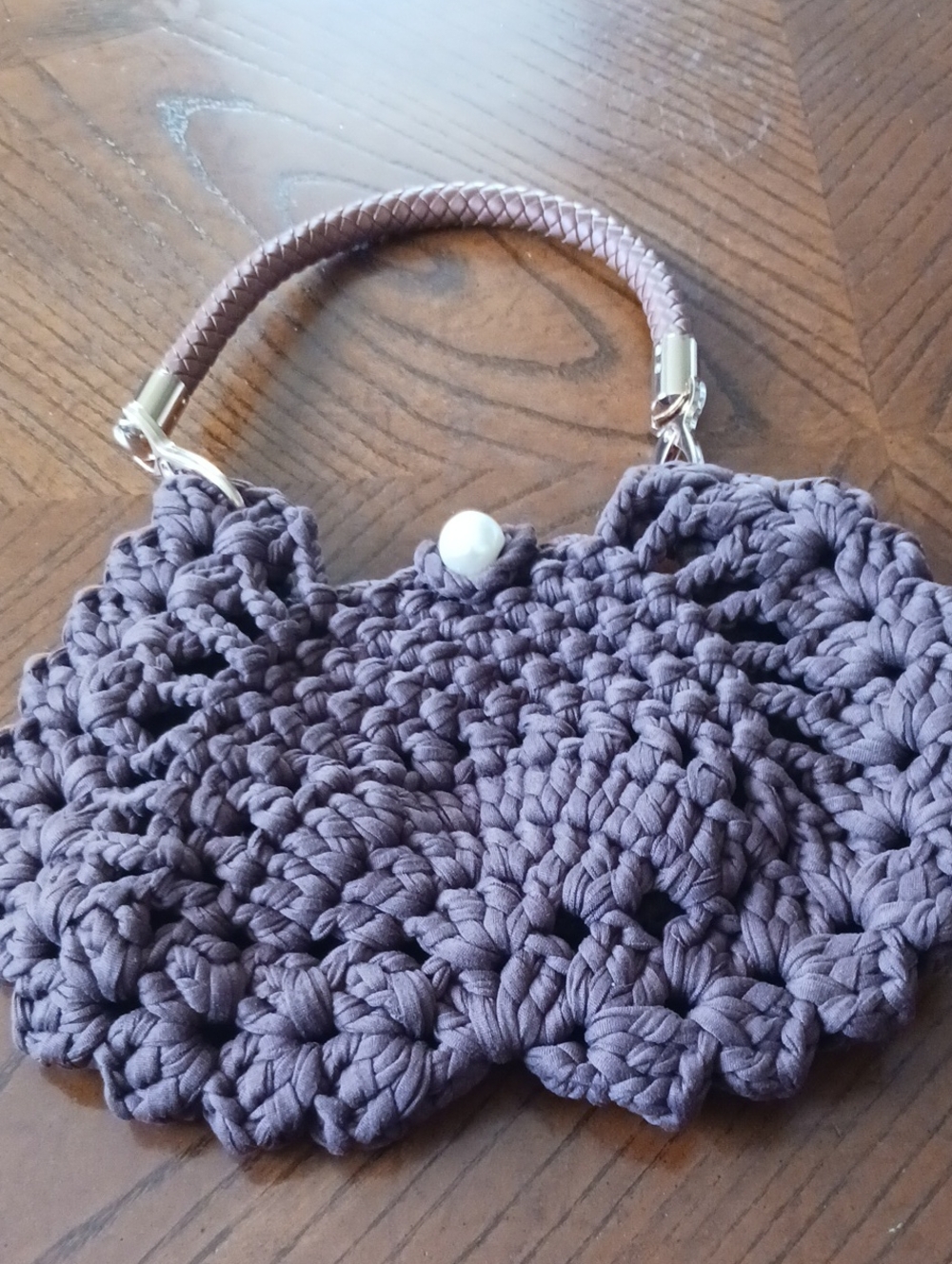 Handmade Crochet Tote Bag with Pearl Button
